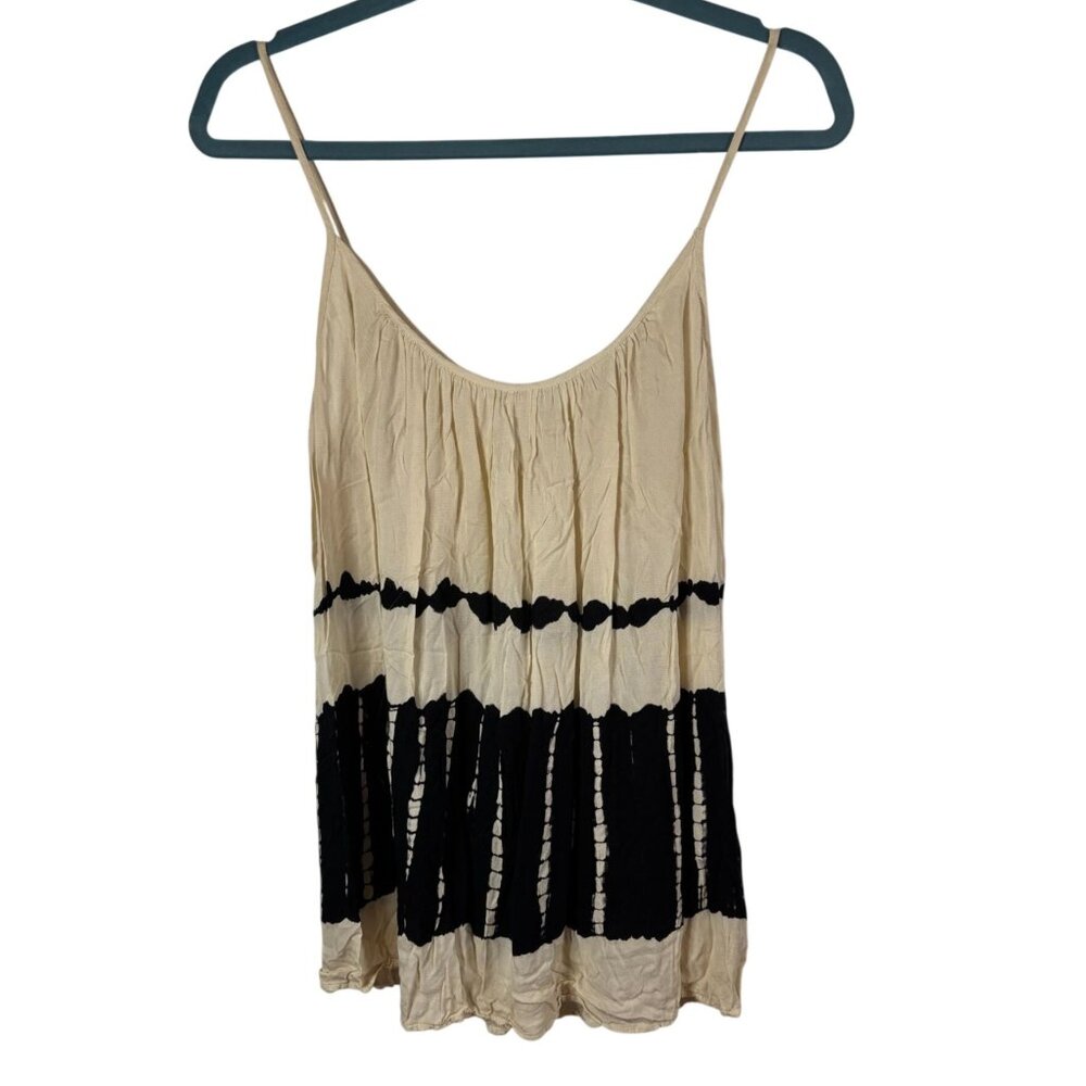 BB Dakota Beige Black Tie-Dye Spaghetti Strap Tank Top Size S Boho Glam Festival
